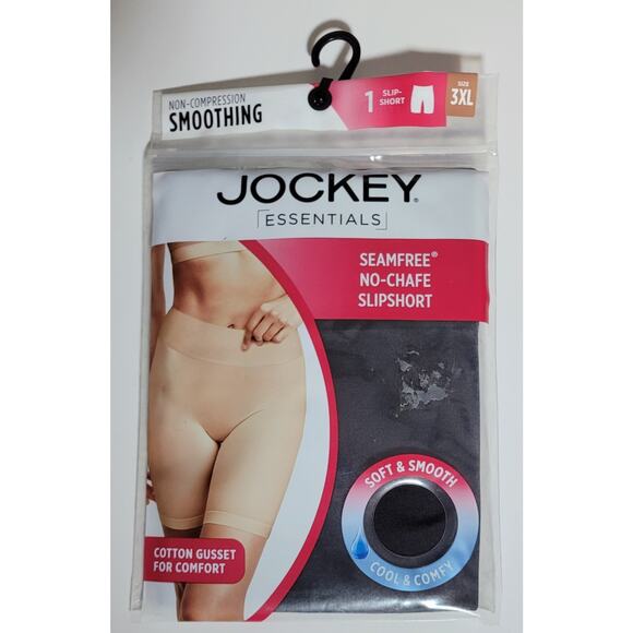 Jockey Essentials Women's 3XL Seamfree No-Chafe Slipshort Black Boyshort Cotton - Picture 1 of 4